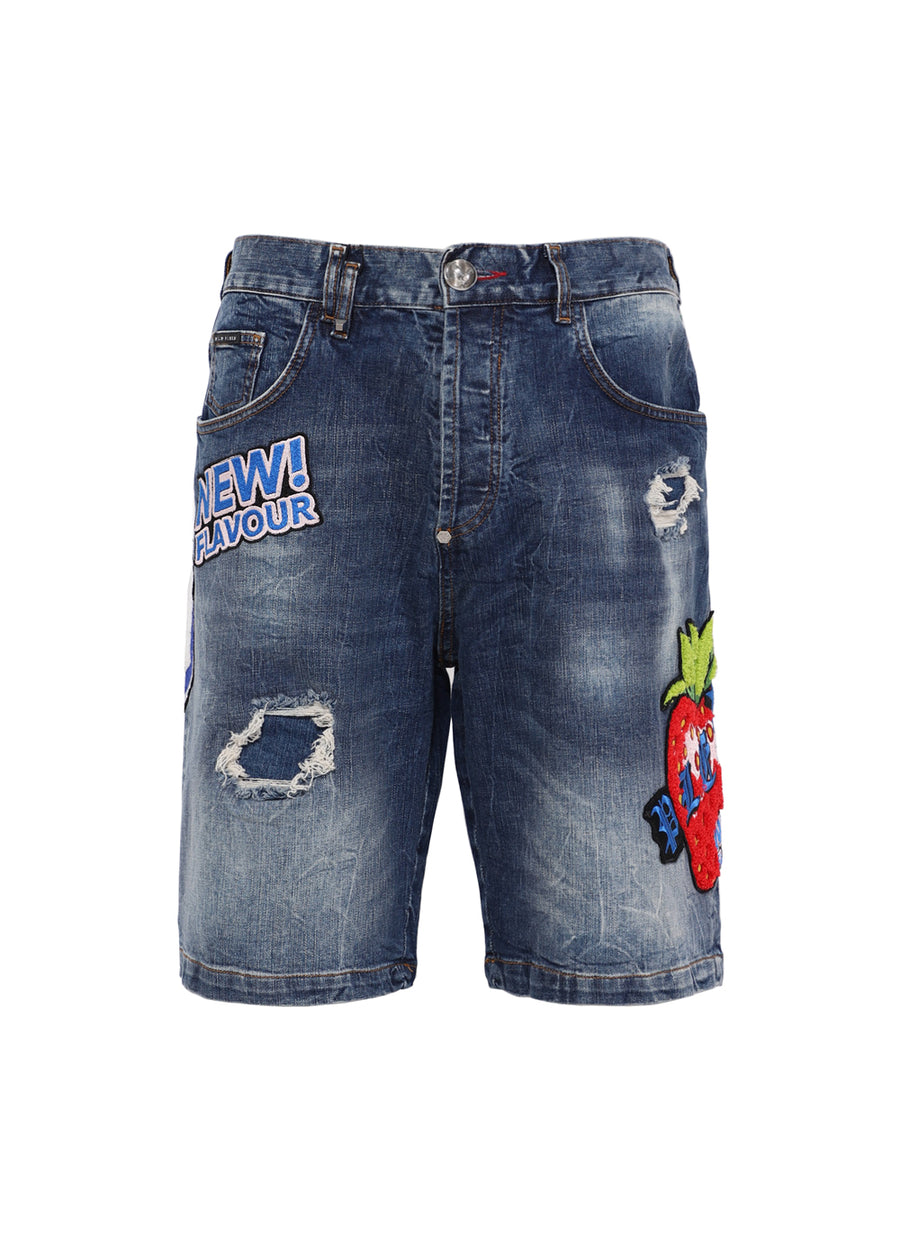 Philipp Plein Shorts denim con parches PLP-MDT3801