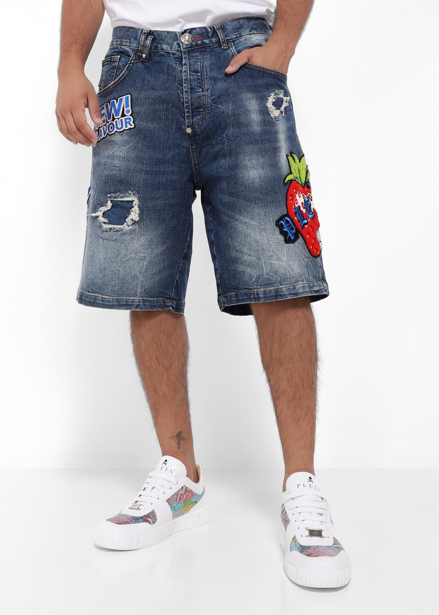 Philipp Plein Shorts denim con parches PLP-MDT3801