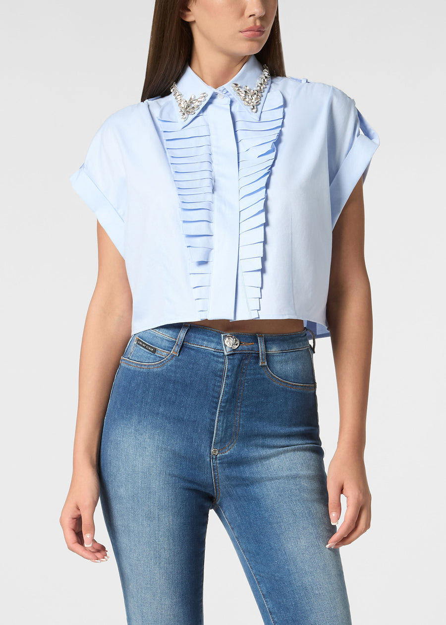 Philipp Plein Top Volant Cropped Ss Strass PLP-WRP0494