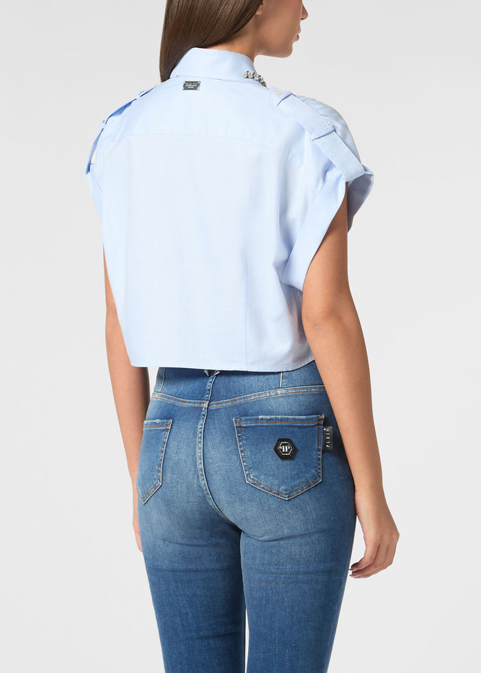 Philipp Plein Top Volant Cropped Ss Strass PLP-WRP0494