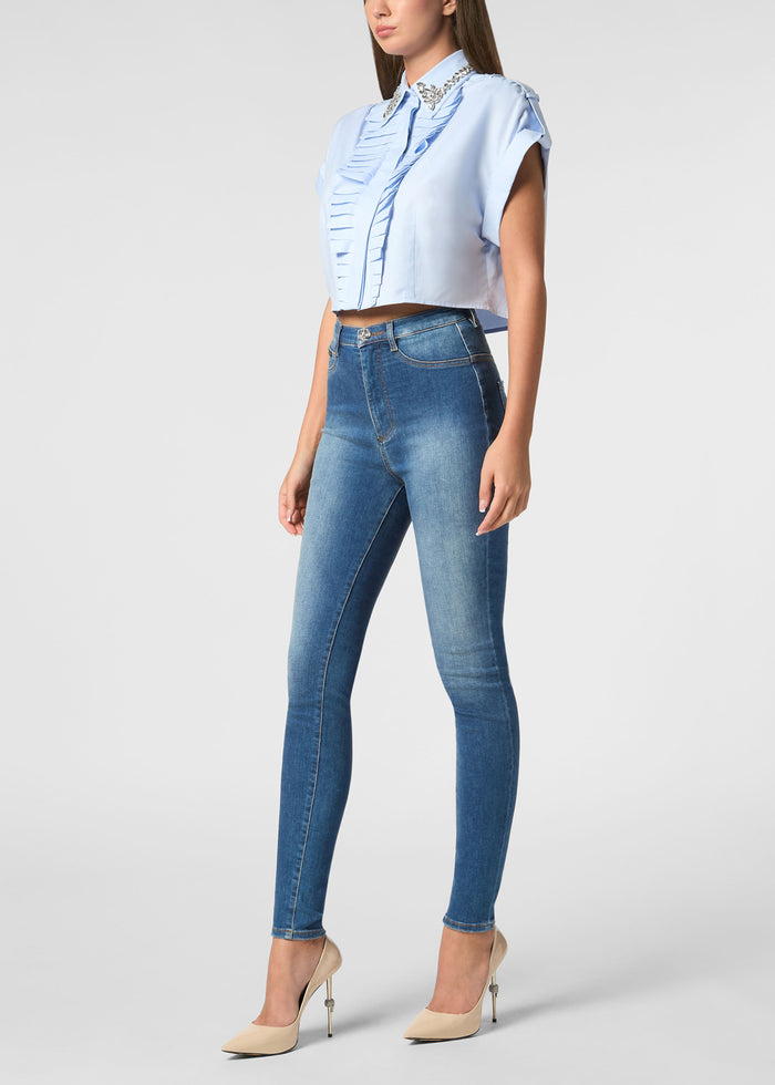 Philipp Plein Top Volant Cropped Ss Strass PLP-WRP0494